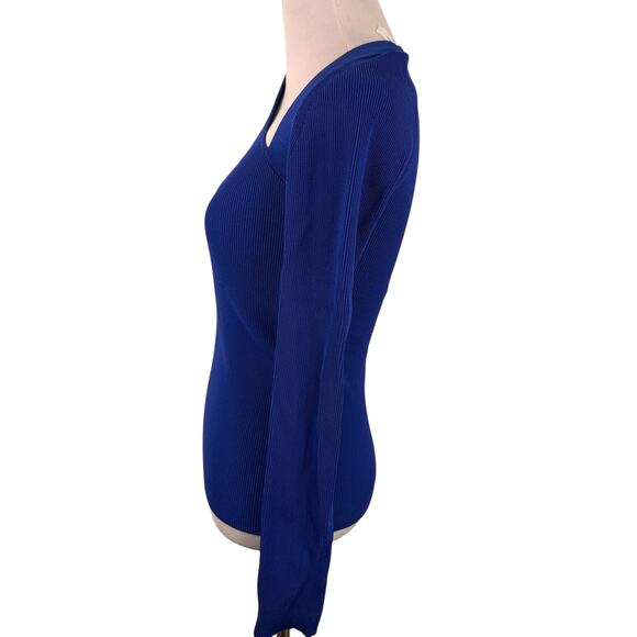 Helmut Lang Royal Blue Raglan Asymmetric Rib Knit Top - Picture 3 of 7